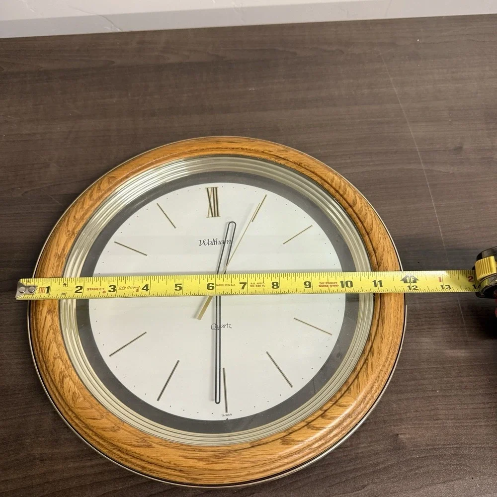 Mid Century Waltham Oak Wood Gold Rim Glass Face 12